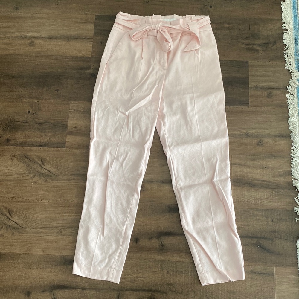 Womens High Waisted Linen Ankle Pant